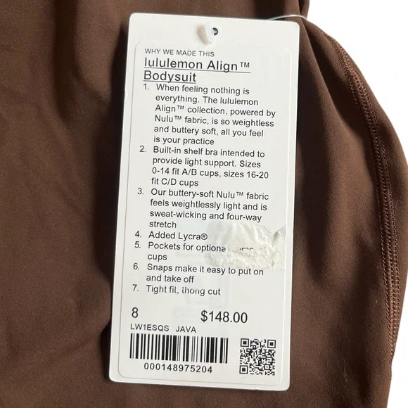 LULULEMON Align Bodysuit size 8 in JAVA. NWT - Picture 9 of 9